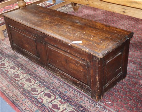 A 17th / 18th century panelled pine coffer W.140cm